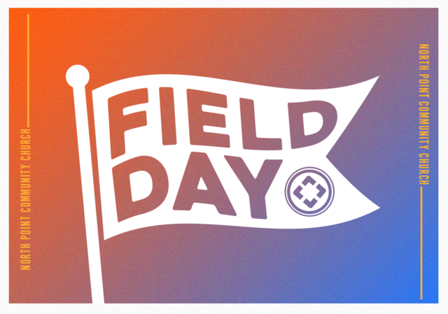 Field Day key art - white field day flat art on top of orange and purple gradient